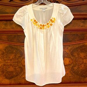 Peter Nygard creme part silk jeweled top